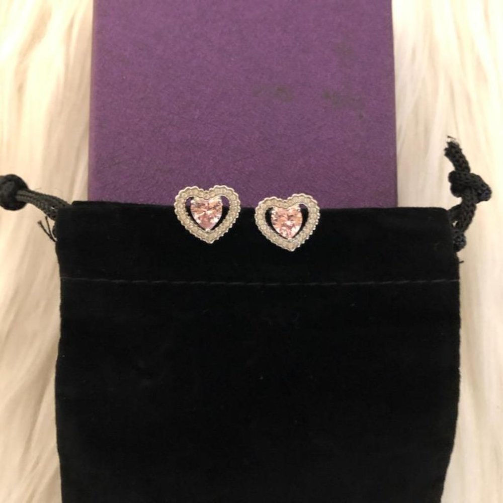 Pink Cubic Zirconia Heart Stud Earrings